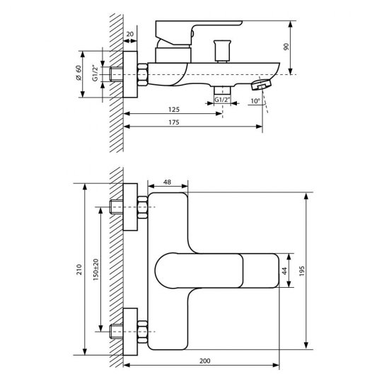Смеситель для ванны Lavelly White Modern хром/белый однорычажный с коротким изливом с лейкой (623749)