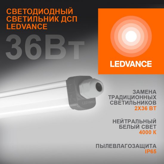Светильник светодиодный накладной Ledvance Eco Class Slim Dp 4000К 36 Вт IP65 белый опал (4058075169128)