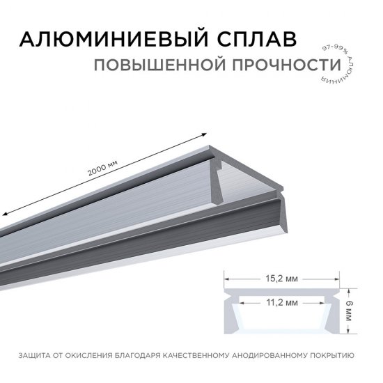 Профиль для светодиодной ленты Apeyron (08-01) 2 м П-образный