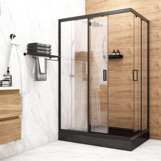Душевой уголок Метакам Universal черный 120х80х185 см прямоугольник стекло прозрачное 4 мм (KKS_014548)