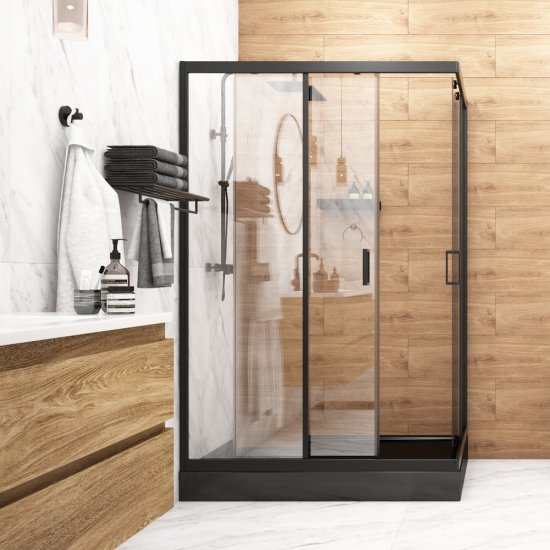 Душевой уголок Метакам Universal черный 120х80х185 см прямоугольник стекло прозрачное 4 мм (KKS_014548)