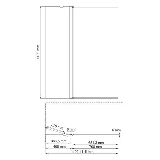 Шторка на ванну распашная 110х140х0,6 см профиль белый WasserKraft Berkel 48P (48P02-110WHITE Fixed)