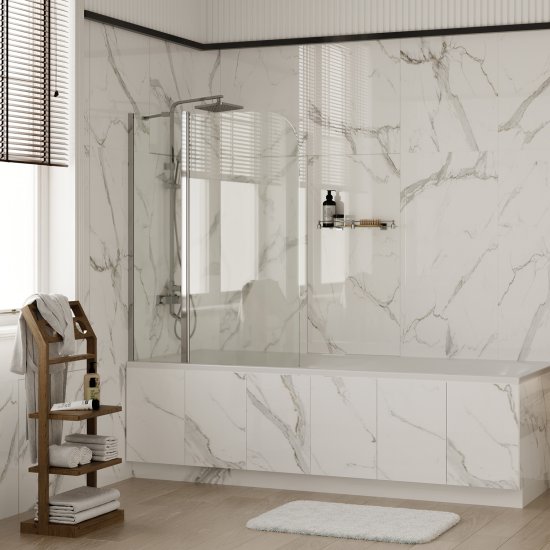 Шторка на ванну распашная 110х140х0,6 см профиль серебро WasserKraft Leine 35P (35P02-110 Fixed)