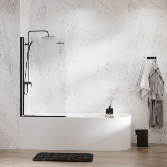 Шторка на ванну распашная 80х140х0,6 см профиль черный WasserKraft Berkel 48P (48P01-80BLACK)