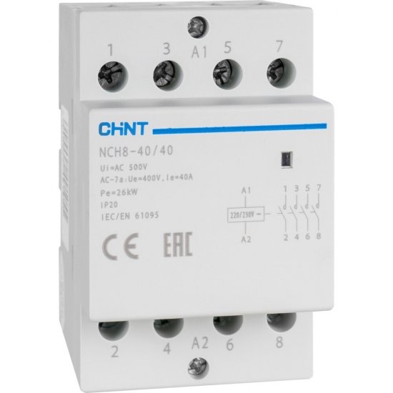Контактор модульный Chint NCH8 (256099) 400 В 40 А тип AC 4Р