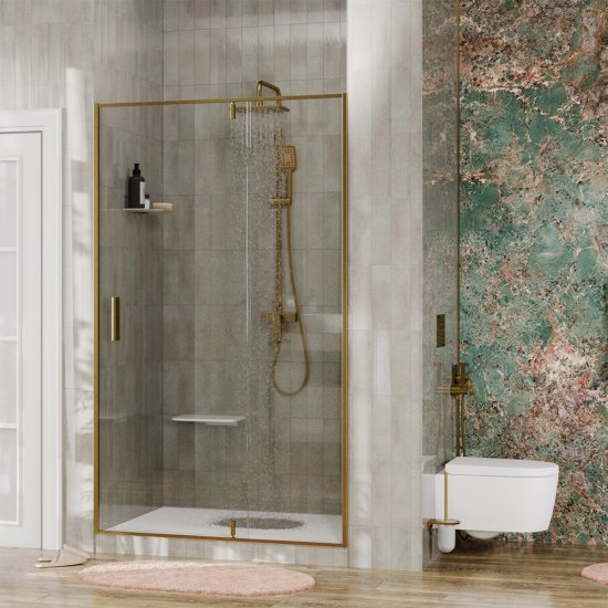 Душевая дверь WasserKraft Aisch 55P стекло прозрачное 120х200 см профиль золото 6 мм распашная (55P05)