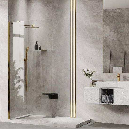 Душевая перегородка Walk in WasserKraft Aisch золото 90х200 см стекло прозрачное 6 мм (55W39)