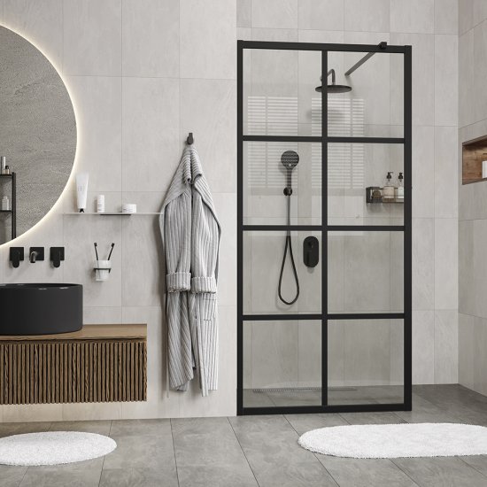 Душевая перегородка Walk in WasserKraft Glan черная 120х200 см стекло прозрачное 8 мм (66W40)