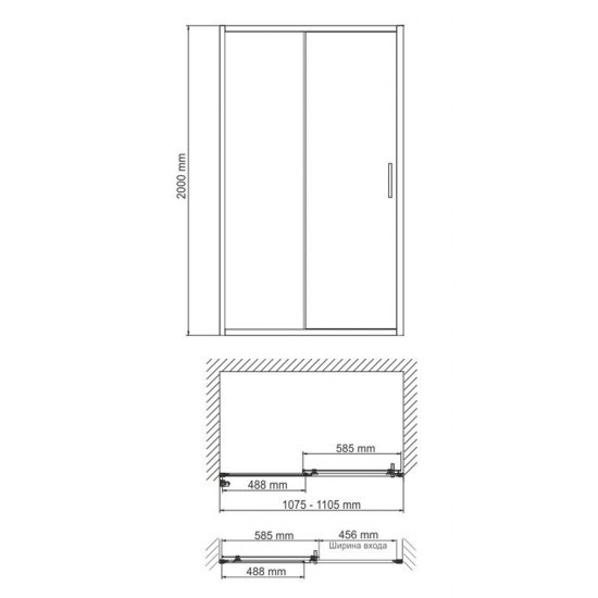 Душевая дверь WasserKraft Main 41S стекло прозрачное 110х200 см профиль хром 6 мм раздвижная (41S13)