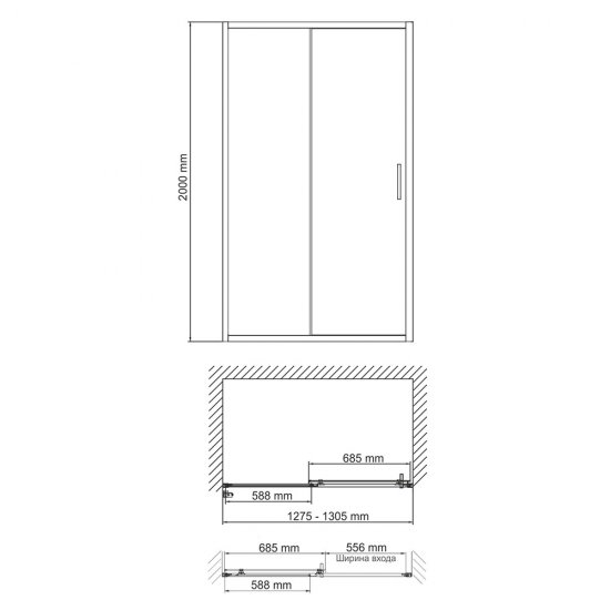 Душевая дверь WasserKraft Main 41S стекло прозрачное 130х200 см профиль хром 6 мм раздвижная (41S30)
