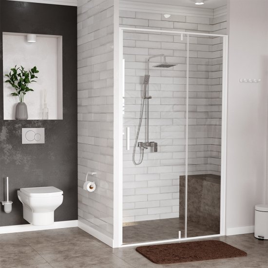 Душевая дверь WasserKraft Neime 19P стекло прозрачное 90х200 см профиль белый 6 мм распашная (19P04)