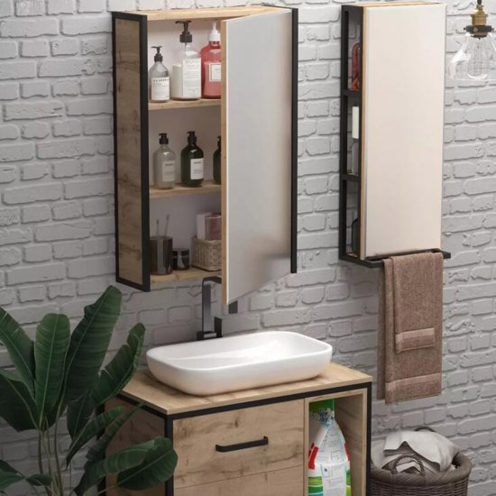 Пенал с зеркалом 1Marka Grungle Loft 35 см подвесной дуб вотан