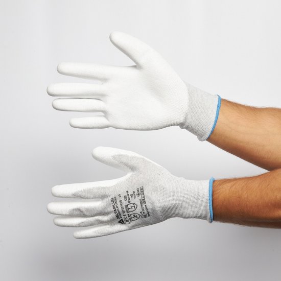 Перчатки х/б 5 нитей с полиуретановым покрытием антистатичные Delta Plus VE702PESD серые 10 (XL)
