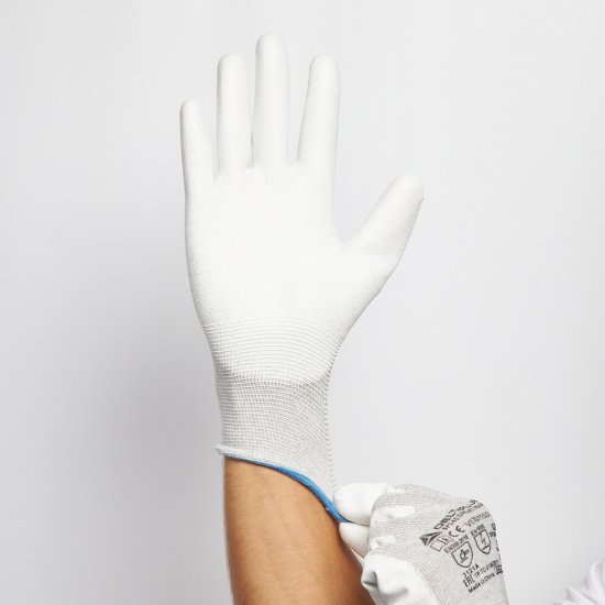 Перчатки х/б 5 нитей с полиуретановым покрытием антистатичные Delta Plus VE702PESD серые 10 (XL)