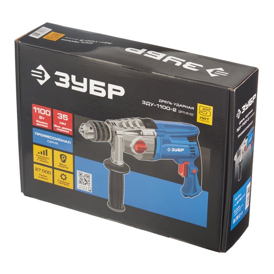 Дрель сетевая ударная Зубр ЗДУ-1100-2 ЭРММ2 1100 Вт ключевой патрон