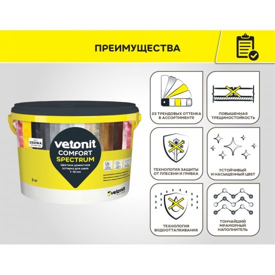 Затирка цементная Vetonit Comfort Spectrum 10 черный 2 кг