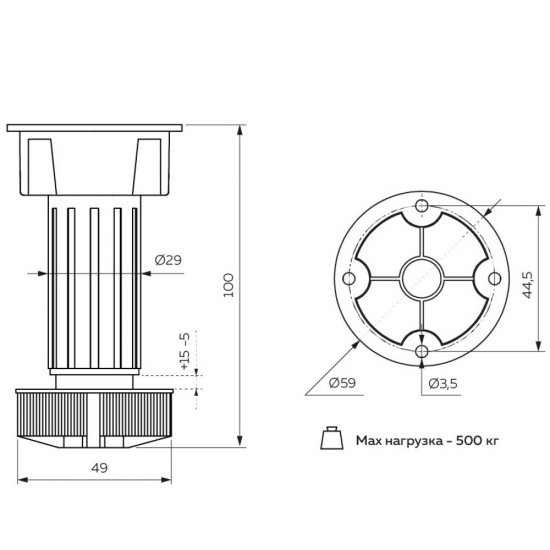 Опора регулируемая пластиковая черная 100 мм (4 шт.) (4FL10B)