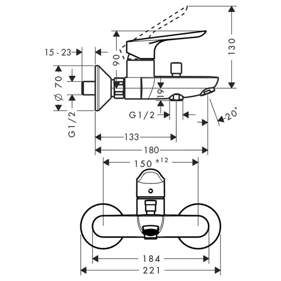 Смеситель для ванны Hansgrohe LogisE хром с коротким изливом без лейки (71403000)