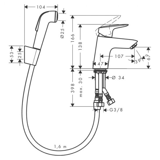 Смеситель для раковины с гигиеническим душем Hansgrohe Logis хром однорычажный (71290000)