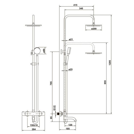 Душевая система ARGOtech Solid с верхним душем с лейкой со смесителем сталь (35-05/C SOLID)
