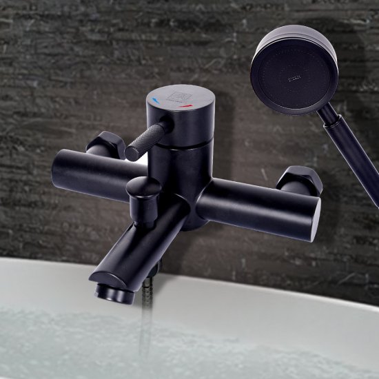 Смеситель для ванны ARGOtech Solid черный однорычажный с коротким изливом с лейкой (35-05 SOLID black)