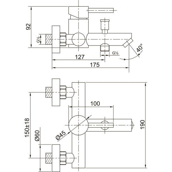 Смеситель для ванны ARGOtech Solid черный однорычажный с коротким изливом с лейкой (35-05 SOLID black)