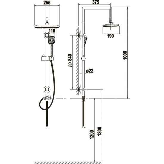 Душевой комплект ARGOtech Amanda с верхним душем с лейкой черный (AGD 25.1208 B)