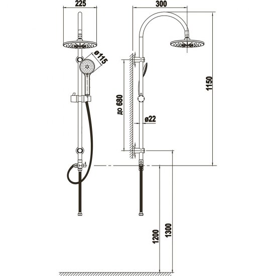 Душевой комплект ARGOtech Agnes с верхним душем с лейкой черный (AGD 25.1101 B)
