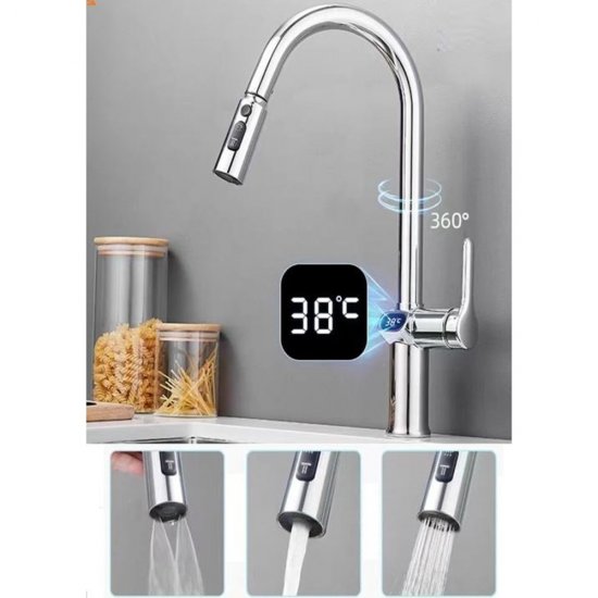 Смеситель для кухни Esko K15 хром с высоким изливом с вытяжной лейкой однорычажный (К15 LED)