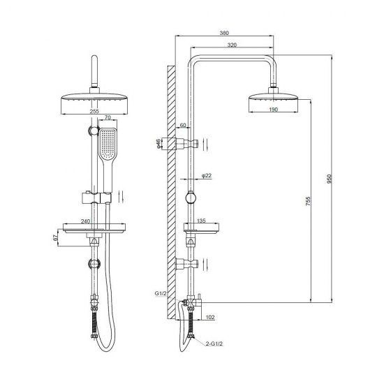 Душевой комплект Esko ST с верхним душем с лейкой хром (ST1250)