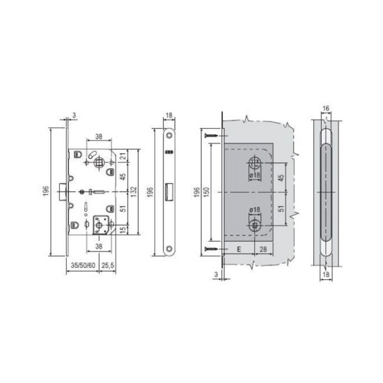 Замок врезной AGB Mediana для межкомнатной двери под фиксатор античная бронза