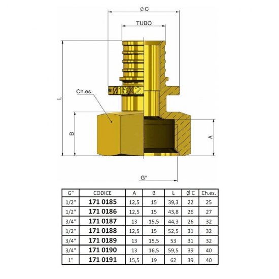 Соединитель прямой Tiemme 16 мм х 1/2 ВР(г) латунь (1710185)
