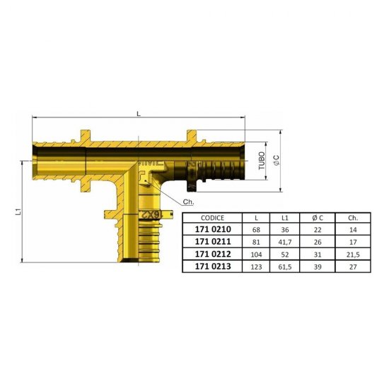 Тройник Tiemme 20 х 20 х 20 мм латунь (1710211)