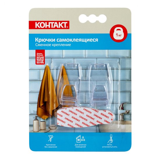 Крючок Контакт самоклеящийся прозрачный (2 шт.) (24797)