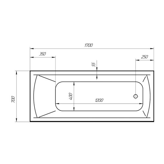 Ванна акриловая Ollie 170х70 см без ножек (01ол1770)