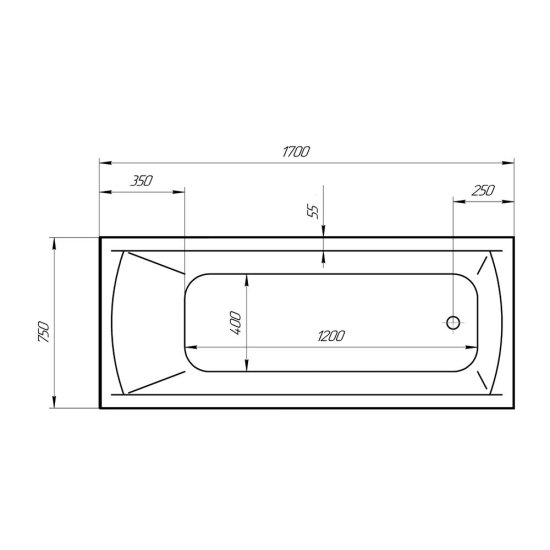 Ванна акриловая Ollie 170х75 см без ножек (01ол1775)