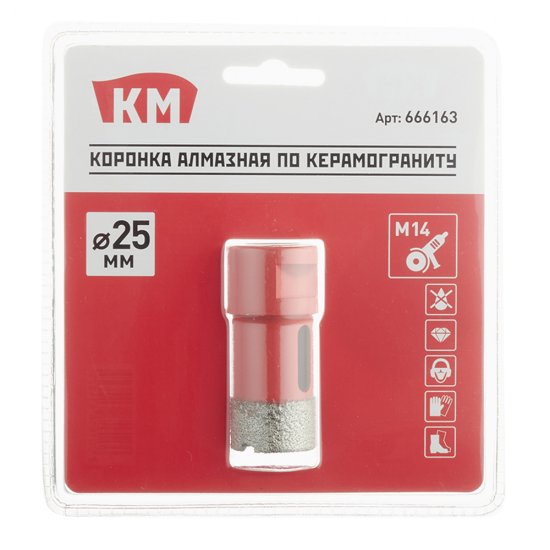 Коронка алмазная КМ по керамограниту d25 мм для УШМ (666163)