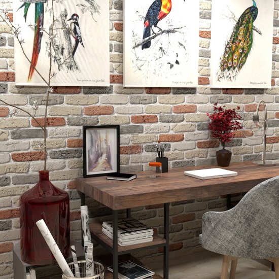 Искусственный камень Monte Alba Берген брик бежевый с серыми и красными прокрасами (32 шт.=0,672 кв.м)