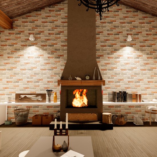 Искусственный камень Monte Alba Берген брик бежевый с серыми и красными прокрасами (32 шт.=0,672 кв.м)