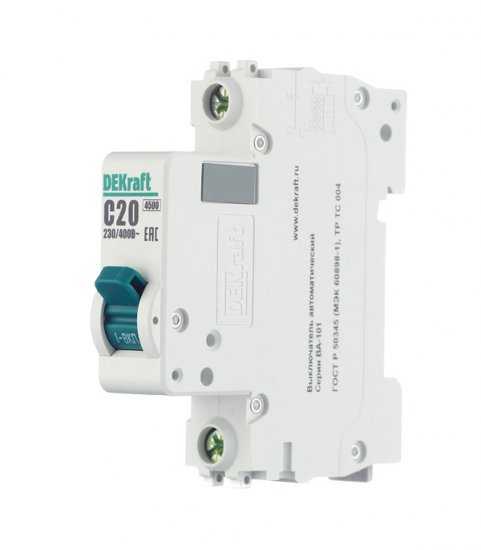 Автоматический выключатель модульный Dekraft BA-101 1P 20А тип C 4,5 кА 230/400 В (11055DEK)