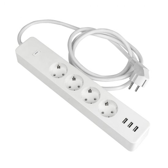 Умный удлинитель EKF Connect Wi-Fi 4 розетки 2 USB + 1 USB Type-C 1,8 м белый