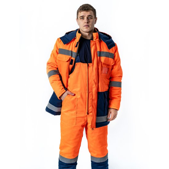 Куртка рабочая мужская утепленная Дарина Сигнальщик 52-54 рост 170-176 см темно-синяя/оранжевая