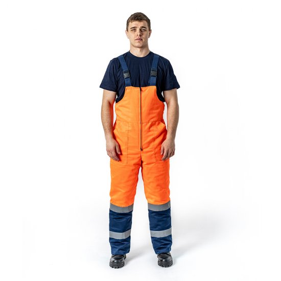 Полукомбинезон рабочий мужской утепленный Дарина Сигнальщик 52-54 рост 182-188 см темно-синий/оранжевый