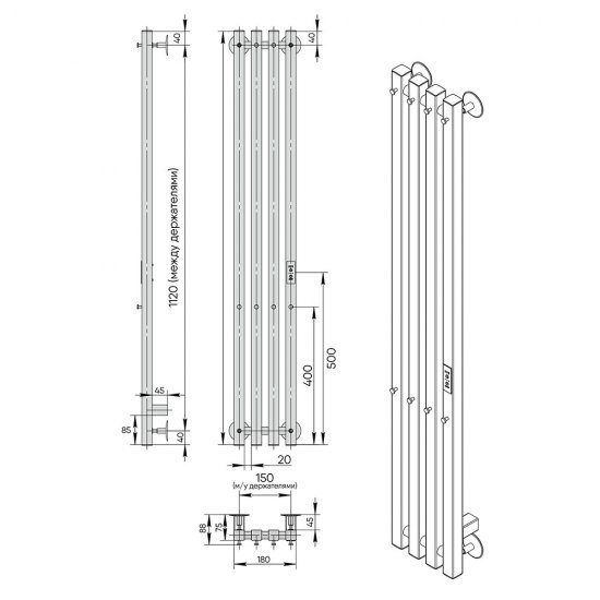 Полотенцесушитель электрический Indigo Style Pro 1200х180 мм 165 Вт с терморегулятором черный муар
