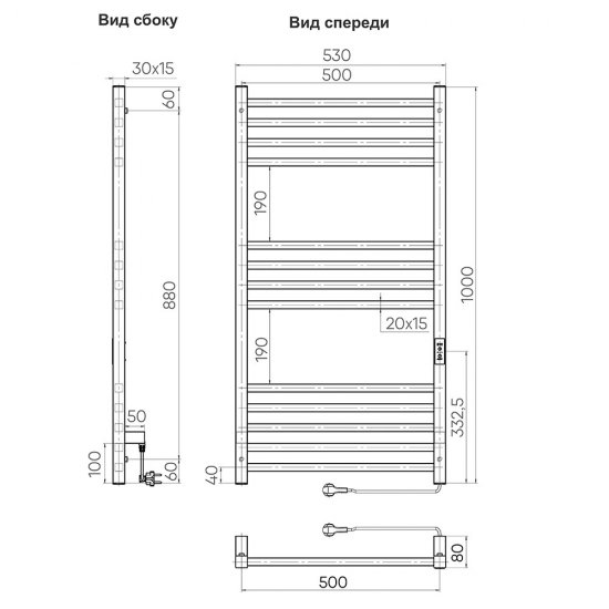 Полотенцесушитель электрический Indigo Attic 1000х500 мм 110 Вт с терморегулятором черный муар