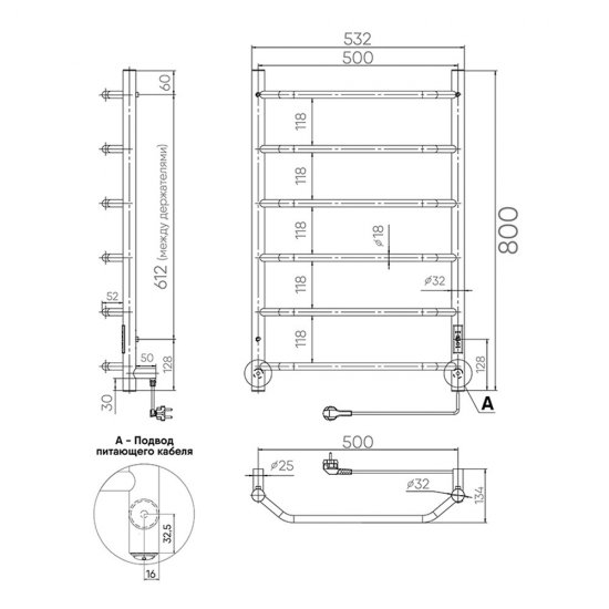 Полотенцесушитель электрический Indigo Roof Lux 800х532 мм 80 Вт с терморегулятором хром