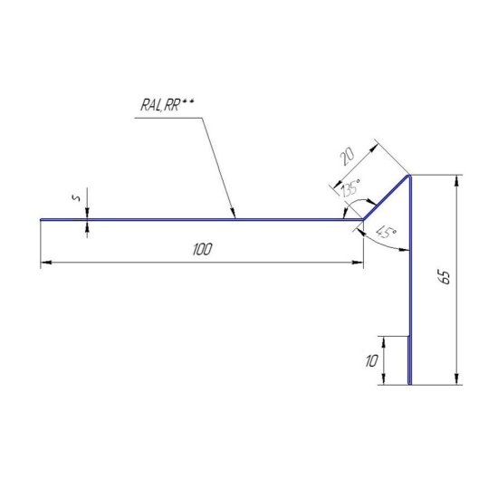 Планка торцевая для гибкой черепицы Grand Line 100х65 мм 2 м серая RAL 7005