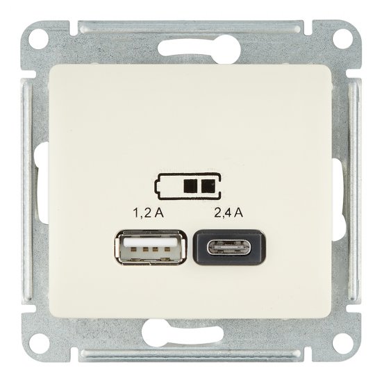 Розетка USB Systeme Electric Glossa встраиваемая бежевая USB-A/ Type-C (GSL000239)