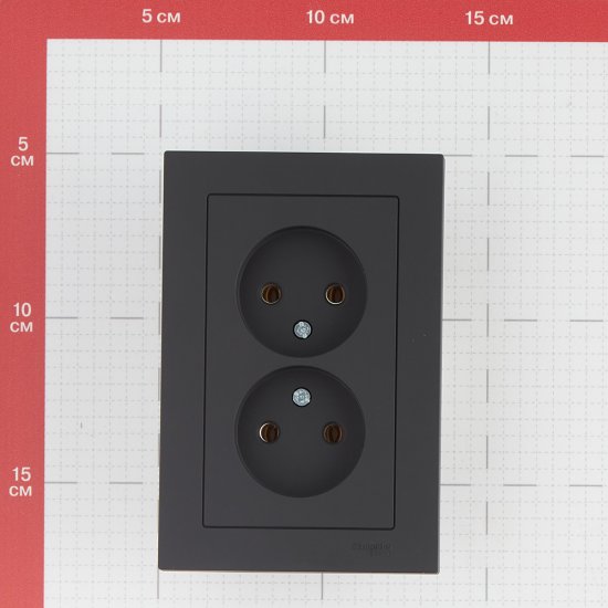 Розетка двойная Systeme Electric AtlasDesign встраиваемая карбон без заземления (ATN001020)