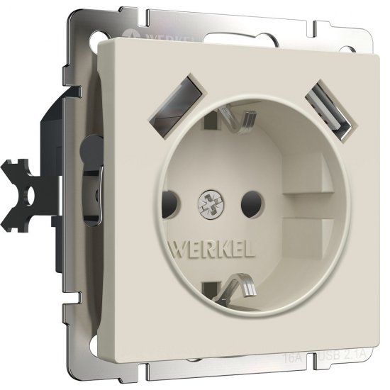Розетка Werkel встраиваемая айвори матовая со шторками с 2хUSB-А (a062426)